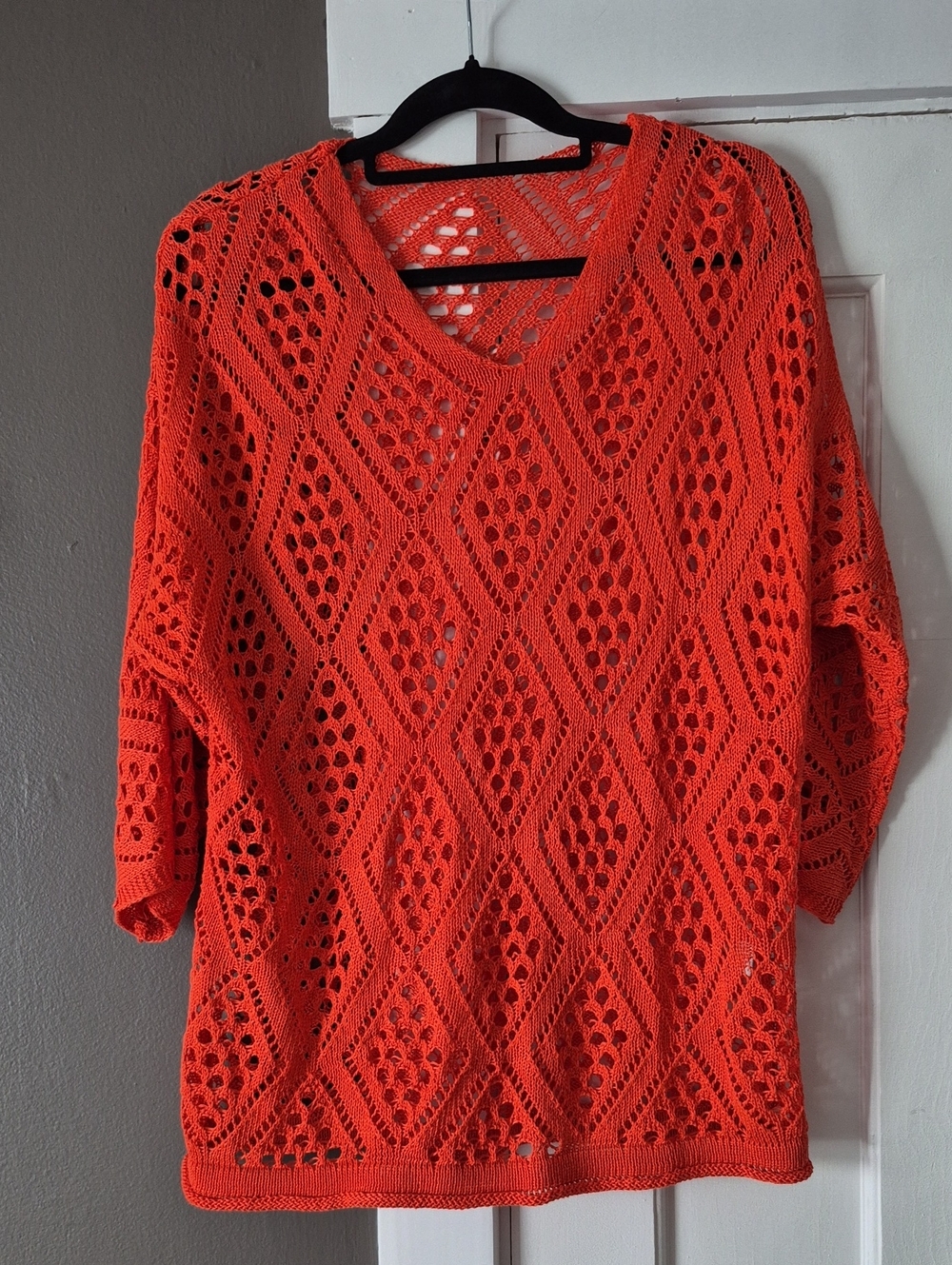 Women’s Open Knit V-Neck Sweater - Orange